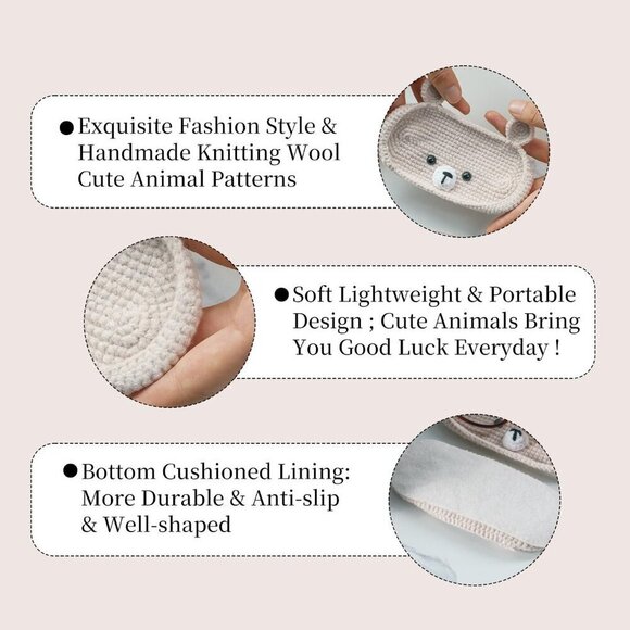 Crochet Glasses Holder Soft Wool Animal Nightstand Desk Organizer - Picture 7 of 9